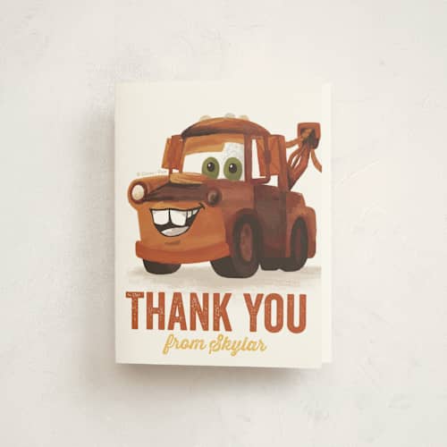 This is a pearl kids thank you cards with standard by Jessie Steury called disney and pixar's tow-riffic mater printing on strathmore in standard