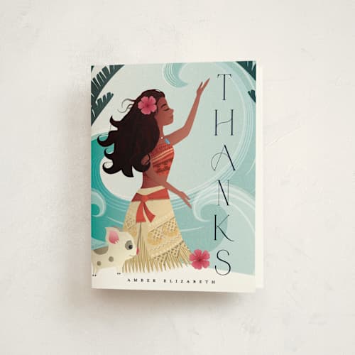 This is a ocean kids thank you cards with standard by Ana de Sousa called disney's moana of motunui printing on strathmore in standard