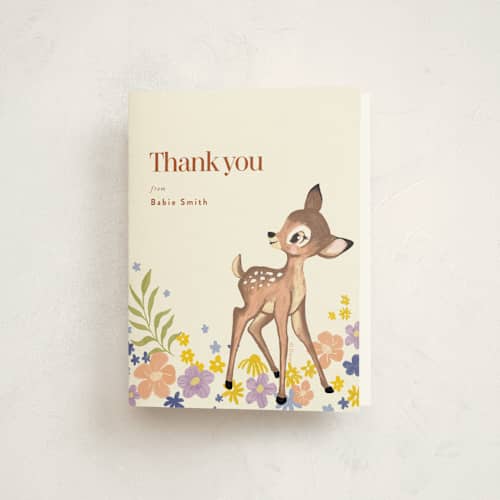 This is a cream kids thank you cards with standard by Cass Loh called disney's magical bambi printing on strathmore in standard