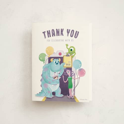 This is a roar kids thank you cards with standard by curiouszhi called disney and pixar's monster's inc party door printing on strathmore in standard