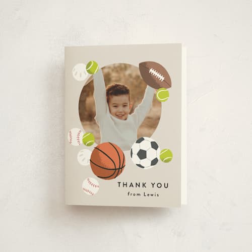 This is a fudge kids thank you cards with standard by Alethea and Ruth called have a ball printing on strathmore in standard