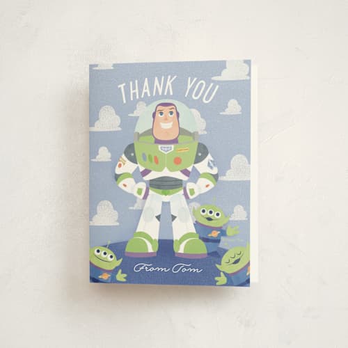 This is a bluebell kids thank you cards with standard by Sabrin Deirani called disney and pixar's lightyear printing on strathmore in standard