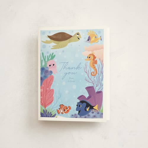 This is a sea kids thank you cards with standard by Sabrin Deirani called disney and pixar's finding nemo friends printing on strathmore in standard