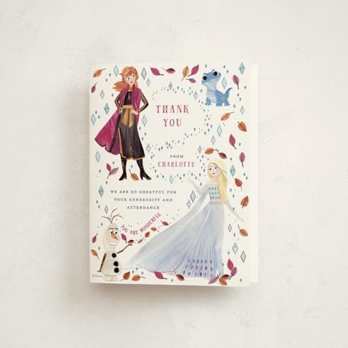 This is a frost kids thank you cards with standard by Sarah Knight called disney's frozen elements printing on strathmore in standard