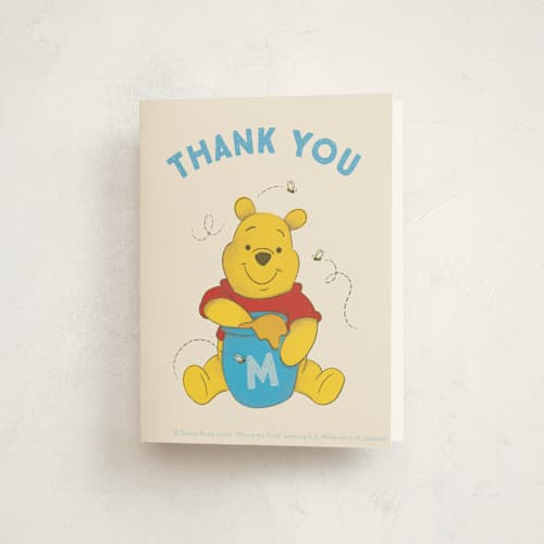 This is a cornflower kids thank you cards with standard by Snow and Ivy called disney's pooh birthday printing on strathmore in standard