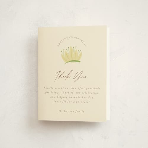 This is a southern cream kids thank you cards with standard by Kate Ross called disney princess tiana's dress printing on strathmore in standard