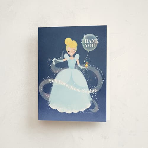 This is a midnight kids thank you cards with standard by Itsy Belle Studio called disney's cinderella bibbity bobbity printing on strathmore in standard
