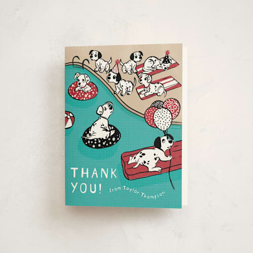 This is a firetruck kids thank you cards with standard by Jenna Holcomb called disney's 101 dalmatians pool pawty printing on strathmore in standard