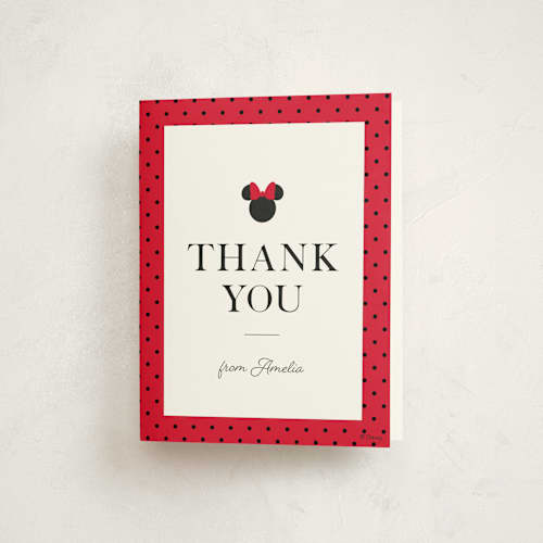 This is a strawberry kids thank you cards with standard by Julee London called disney simply minnie birthday printing on strathmore in standard
