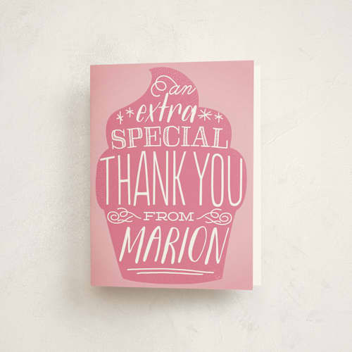 This is a cupcake kids thank you cards with standard by Jessie Steury called tasty type printing on strathmore in standard