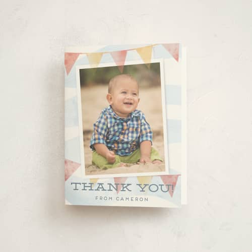 This is a seashore kids thank you cards with standard by silverscreen studio called shore-n-sandcastles printing on strathmore in standard