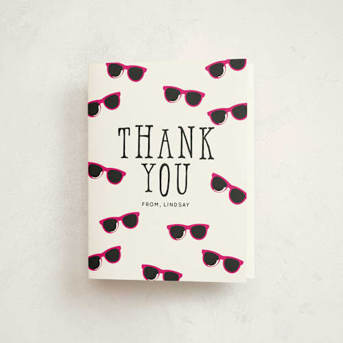 This is a fuchsia kids thank you cards with standard by Baumbirdy called birthday girl shades printing on strathmore in standard