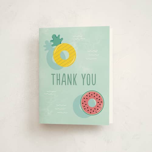 This is a pineapple kids thank you cards with standard by Annie Holmquist called splish splash printing on strathmore in standard