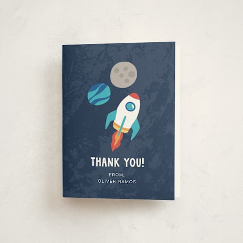 This is a midnight kids thank you cards with standard by peetie design called space age printing on strathmore in standard