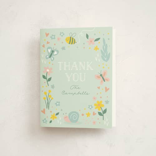 This is a sky kids thank you cards with standard by Susan Asbill called in the garden printing on strathmore in standard