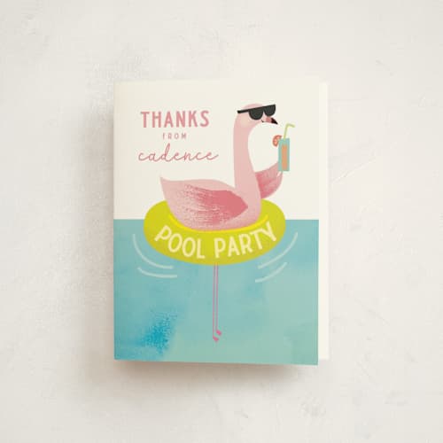 This is a lime kids thank you cards with standard by Lori Wemple called flamingo printing on strathmore in standard