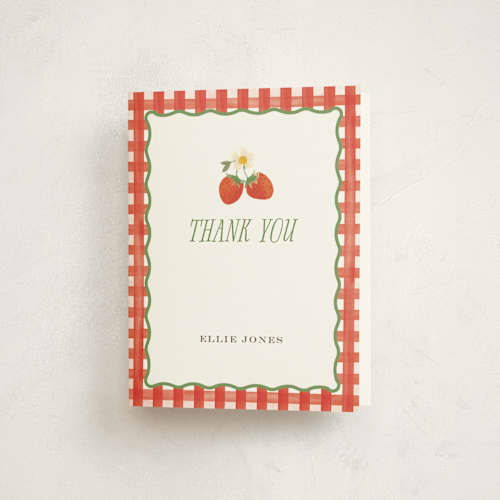 This is a strawberry kids thank you cards with standard by Itsy Belle Studio called so berry sweet printing on strathmore in standard