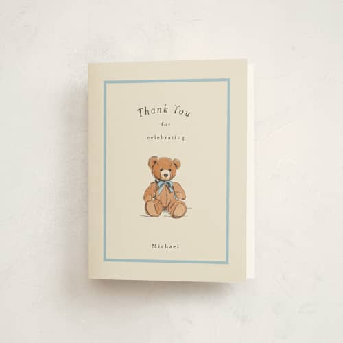 This is a frost kids thank you cards with standard by Becky Nimoy called antique teddy bear printing on strathmore in standard