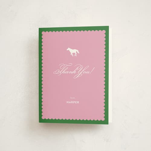 This is a bubblegum kids thank you cards with standard by Ashlee Townsend called derby party printing on strathmore in standard