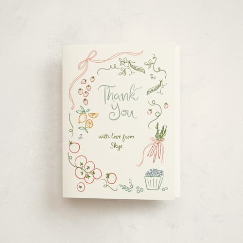 This is a meadow kids thank you cards with standard by Jenna Holcomb called locally grown sketch printing on strathmore in standard