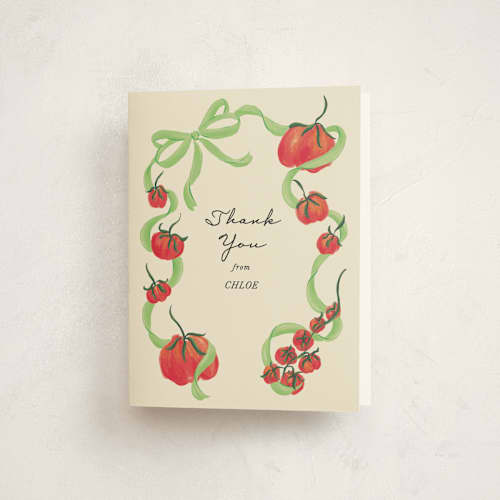 This is a lime kids thank you cards with standard by Jackie Crawford called petit pomodoro printing on strathmore in standard