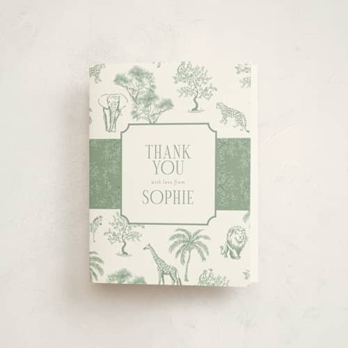 This is a palm kids thank you cards with standard by Jenna Holcomb called safari printing on strathmore in standard