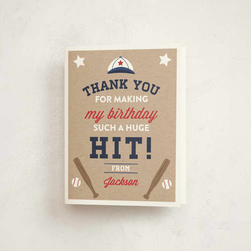 This is a patriotic kids thank you cards with standard by One Swell Studio called little slugger printing on strathmore in standard