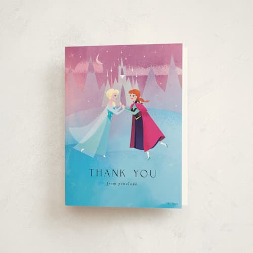 This is a twilight kids thank you cards with standard by Lori Wemple called elsa and anna from disney's frozen printing on strathmore in standard