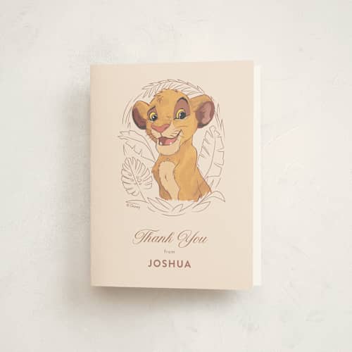 This is a bamboo kids thank you cards with standard by Teju Reval called simba from disney's the lion king printing on strathmore in standard