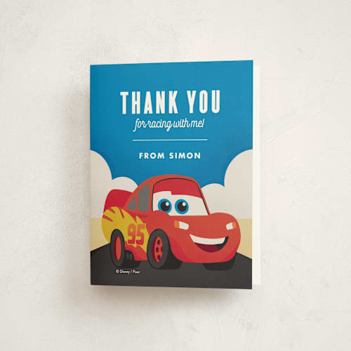 This is a sky kids thank you cards with standard by Carly Reed Walker called disney and pixar's cars kachow printing on strathmore in standard