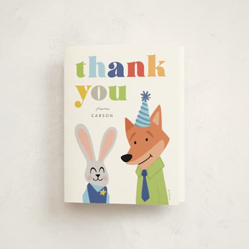 This is a sugar kids thank you cards with standard by Jessie Steury called disney's zootopia friends printing on strathmore in standard