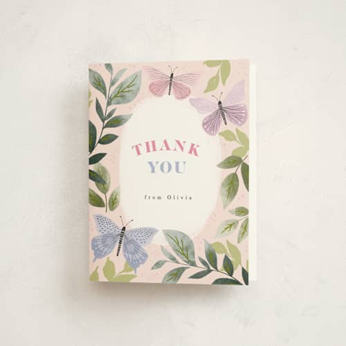 This is a petal kids thank you cards with standard by Karidy Walker called butterfly kisses printing on strathmore in standard