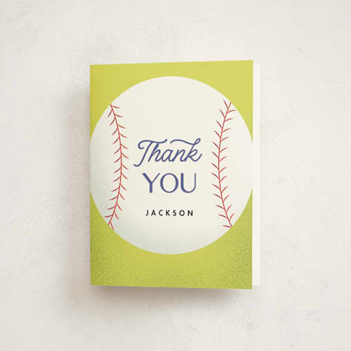 This is a grass kids thank you cards with standard by Becky Nimoy called baseball printing on strathmore in standard