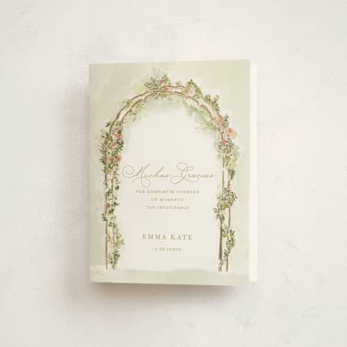 This is a evergreen graduation thank you cards with foil pressed by Lucrecia Caporale called floral arch printing on strathmore in standard