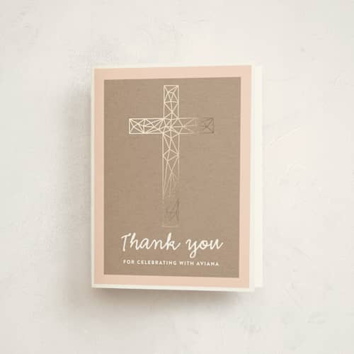 This is a peach kids thank you cards with standard by Erica Krystek called intricate cross printing on strathmore in standard