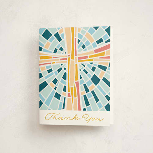 This is a blue sky kids thank you cards with standard by Ilze Lucero called stained glass illustration printing on strathmore in standard