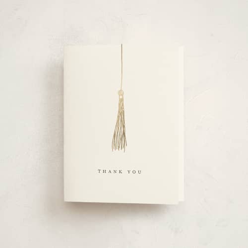 This is a pearl graduation thank you cards with foil pressed by Katy Shen called turning the tassel printing on strathmore in standard