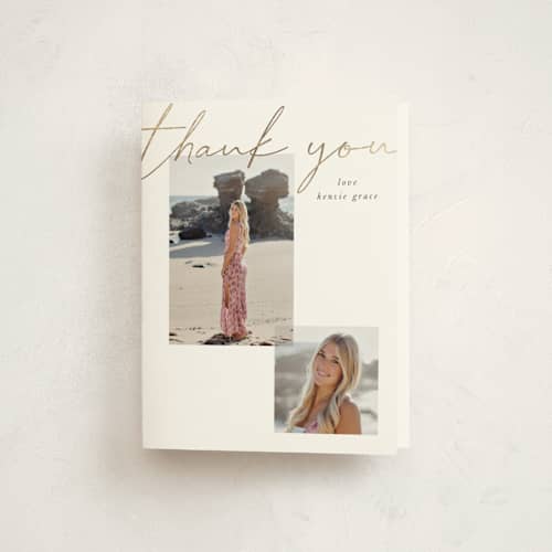 This is a chalkboard graduation thank you cards with foil pressed by Kelly Watkins called simple + script printing on strathmore in standard