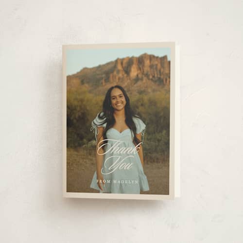 This is a sand graduation thank you cards with standard by Megan Cash called fluid printing on strathmore in standard