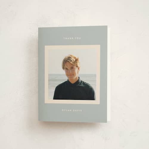 This is a sky graduation thank you cards with standard by JoAnn Jinks called minimal printing on strathmore in standard