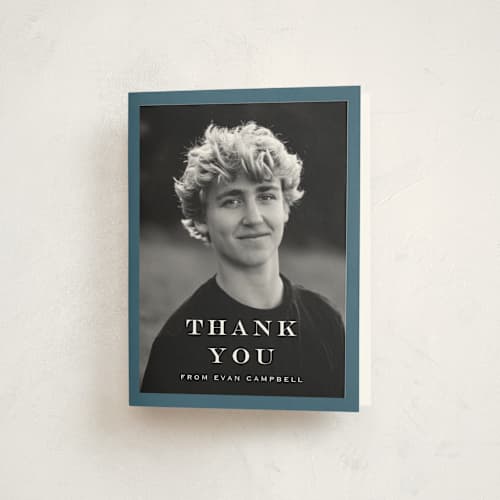 This is a rain graduation thank you cards with standard by Carolyn MacLaren called forever young printing on strathmore in standard