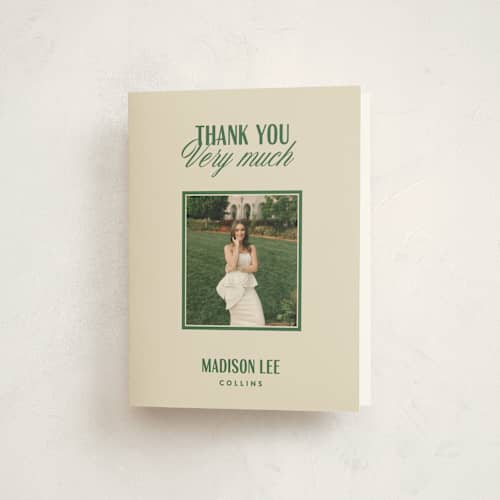 This is a butter graduation thank you cards with standard by Erin L. Wilson called the headliner printing on strathmore in standard
