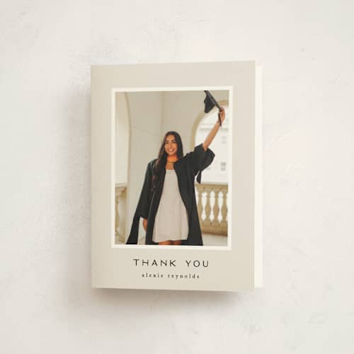 This is a ecru graduation thank you cards with standard by Hooray Creative called official party printing on strathmore in standard