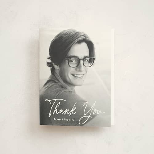 This is a cotton graduation thank you cards with standard by Creo Study called cap off printing on strathmore in standard