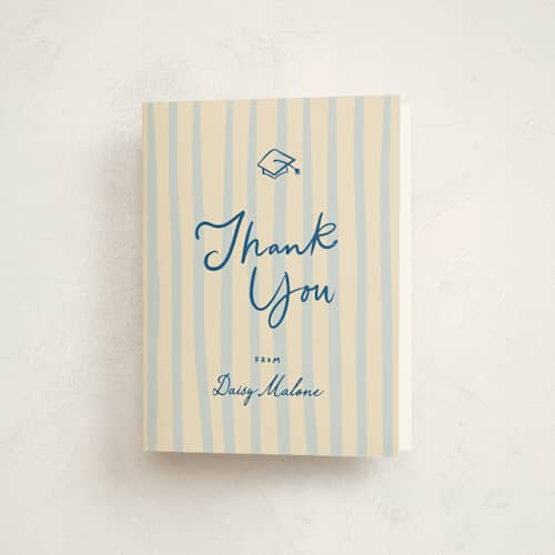This is a aqua graduation thank you cards with standard by Creo Study called hand-written grad celebration printing on strathmore in standard