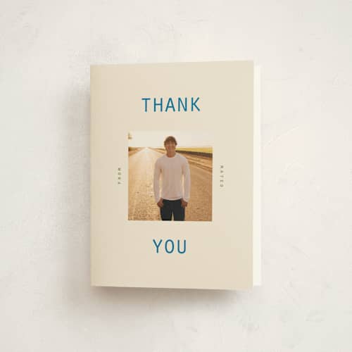 This is a sky graduation thank you cards with standard by Owl and Toad called degree printing on strathmore in standard