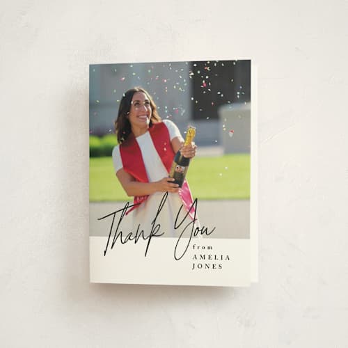 This is a sunshine graduation thank you cards with standard by Owl and Toad called written out printing on strathmore in standard