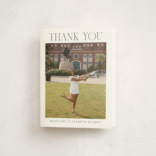 This is a snow graduation thank you cards with standard by Nicoletta Savod called newsprint printing on strathmore in standard