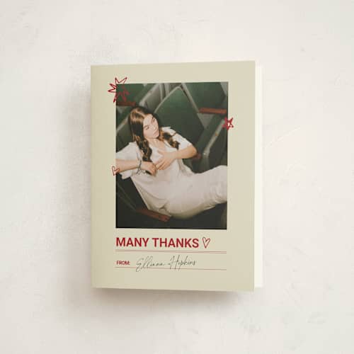 This is a parchment graduation thank you cards with standard by Zove Ahhh called checklist complete printing on strathmore in standard