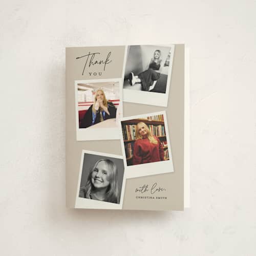 This is a dune graduation thank you cards with standard by Kerry Doyle called instant elegance printing on strathmore in standard